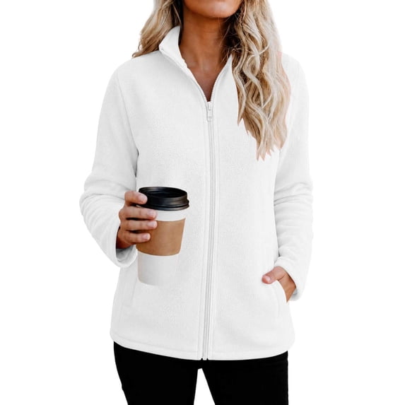Women's Long Sleeved Coat Baeitkot Women's Fashion Women's Cardigan Coat Zipper Pocket Long Sleeved Top Coat White M