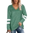 thumbnail image 1 of New Women's Long-Sleeved Contrast Color Stitching V-Neck Loose Casual T-Shirt Top, 1 of 2
