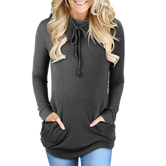 Women's Long-Sleeved Hooded Pocket Tops