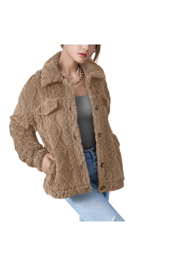 Women's Long-Sleeved Hooded Winter Warm Plush Jacket, Cozy Fleece Lined Outerwear Coat for Cold Weather Protection and Casual Style,Camel,XL