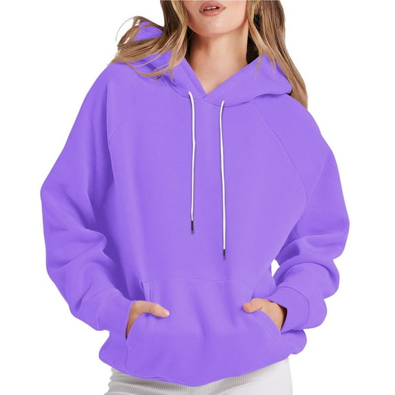 Women's Long Sleeved Pullover Hooded Fashion Solid T-shirt Drawstring Blouse Round Neck Casual Tops Hooded Sweatshirts