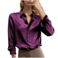 thumbnail image 1 of Women's Long Sleeved Satin Lapel Shirt Solid Color Fashion Shirt Basic Fall Clothes Outfits Winter Clothing, 1 of 5
