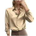 thumbnail image 1 of Women's Long Sleeved Satin Lapel Shirt Solid Color Fashion Shirt Basic Fall Clothes Outfits Winter Clothing, 1 of 5