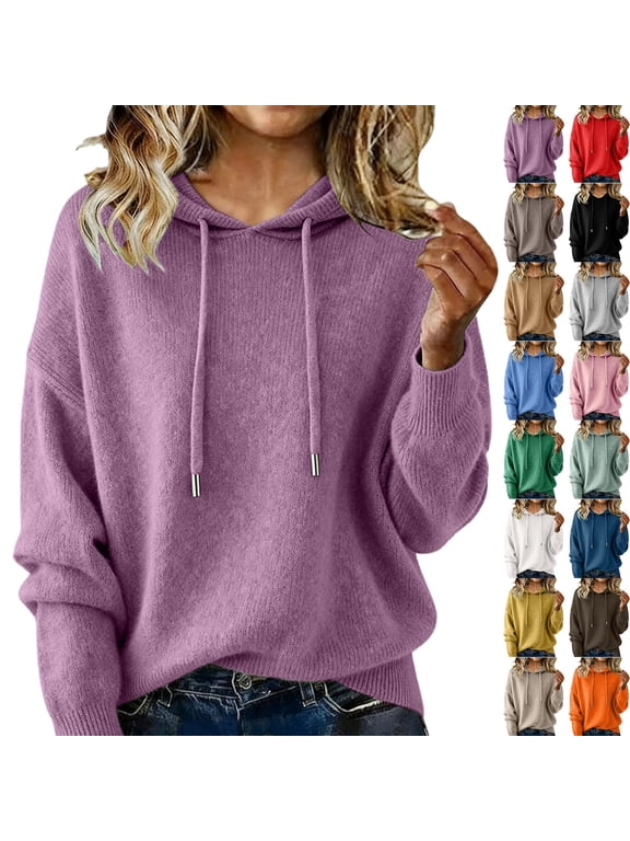Women's Long Sleeved Solid Color Hooded Pullover Knitted Sweater Tops
