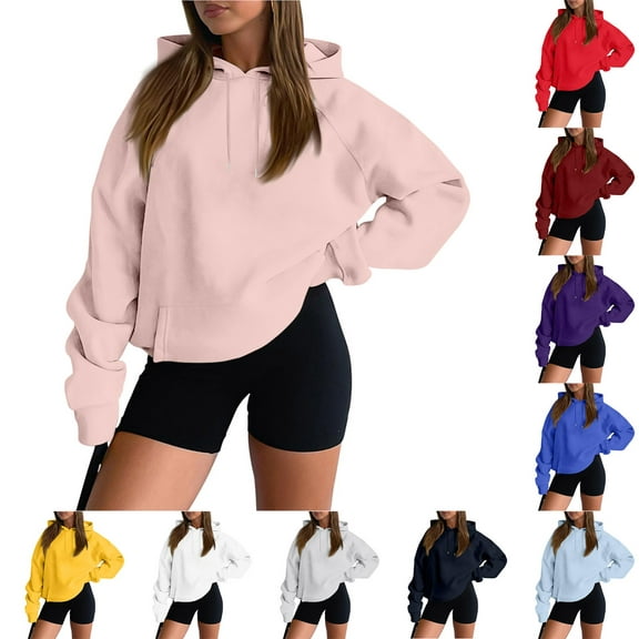 Women's Long-Sleeved Solid Color Plus Velvet Thickened Hooded Sweatshirt, Soft and Warm Fall Winter Fashion Top with Fluffy Lining for Cold Weather Comfort and Casual Style,Navy,M