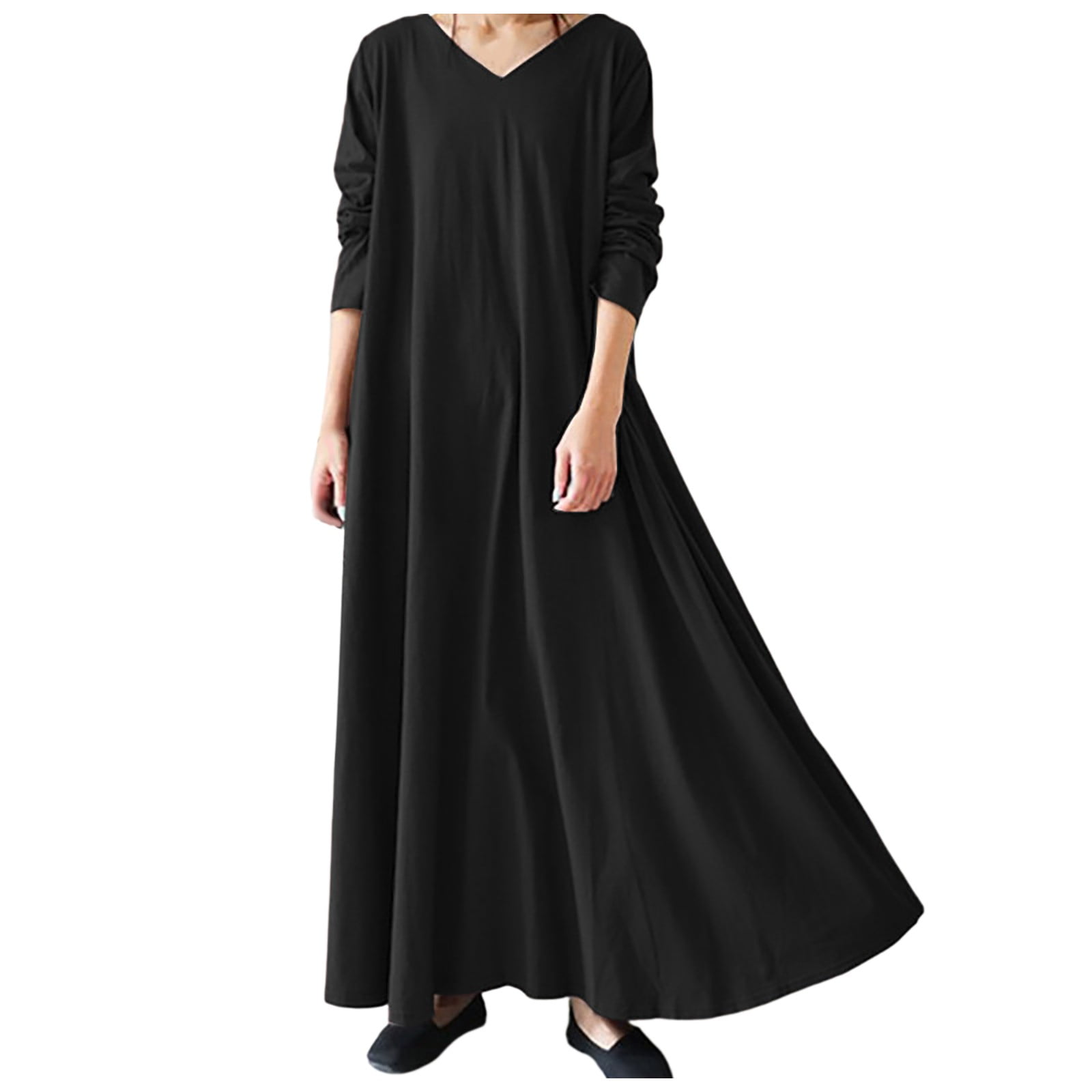 chinese dress ladies VintageClothing Women's Casual T Shirt Dresses Loose Long Sleeve Swing Dress  with Pockets, S Black at Amazon Women's Clothing store