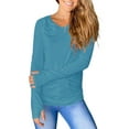 thumbnail image 1 of Women's Long Sleeved Thumb Hole T-Shirt Crew Neck Plain Shirts Casual Ruched Tee Tops, 1 of 4