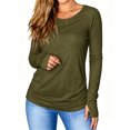 thumbnail image 1 of Women's Long Sleeved Thumb Hole T-Shirt Crew Neck Plain Shirts Casual Ruched Tee Tops, 1 of 5
