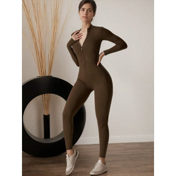 Women's Long Sleeved Tight Fitting Jumpsuit Pants With High Elasticity, Sports Yoga Pants, Slim Fit, Comfortable And Skin Friendly