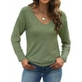 thumbnail image 1 of Women's Long-Sleeved Tops with Loose Waist and Casual Shirt Design, Comfortable and Relaxed Fit for Everyday Wear, Basic T-Shirt Style, and Women's Fashion,Army Green,L, 1 of 4