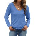 thumbnail image 1 of Women's Long-Sleeved Tops with Loose Waist and Casual Shirt Design, Comfortable and Relaxed Fit for Everyday Wear, Basic T-Shirt Style, and Women's Fashion,Blue,M, 1 of 4