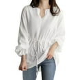 thumbnail image 1 of Women's Long Sleeved V Neck Shirt with Drawstring Waistband Top Solid Color Top Womens Compression Shirt, 1 of 9