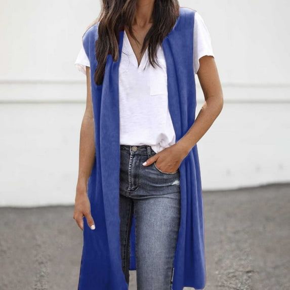 Women's Long Sleeveless Open Front Cardigan Vest Tunic Coat Fall Winter Fashion Outfit Layering Piece