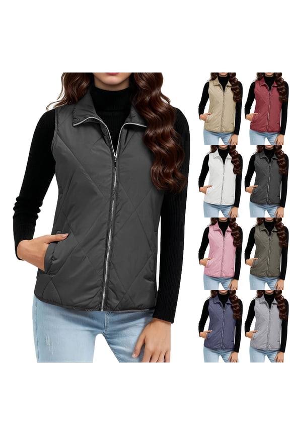 Women's Long Sleeveless Down Vest Jacket Coat Waistcoat, Winter Warm Puffer Quilted Coat, Casual Daily Wear Streetwear Loungewear Travel Fashion Essential Gift for Women | Aestivo,Black L