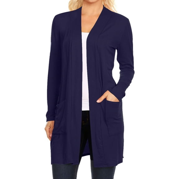 Women's Long Sleeves Relexed Fit Open Front Side Pockets Solid Cardigan