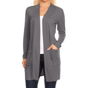 Womens Long Sleeves Relexed Fit Open Front Side Pockets Solid Cardigan