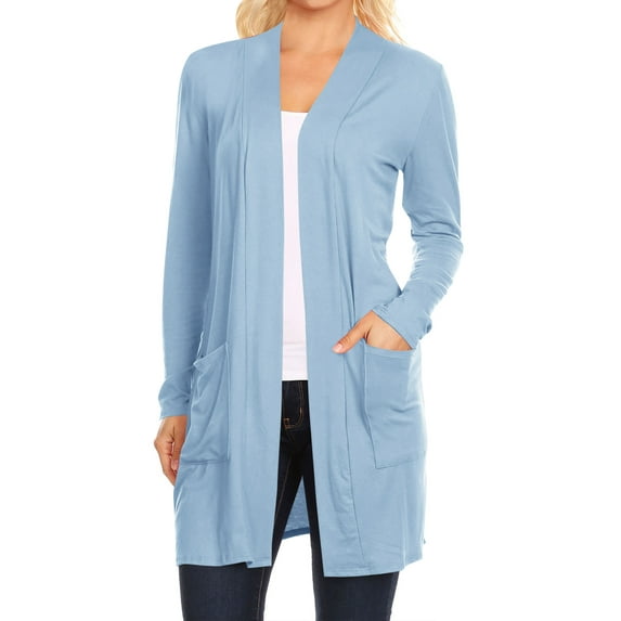 Women's Long Sleeves Relexed Fit Open Front Side Pockets Solid Cardigan