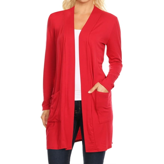 Women's Long Sleeves Relexed Fit Open Front Side Pockets Solid Cardigan
