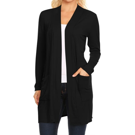Women's Casual Long Sleeve Open Front Cardigan with Side Pockets