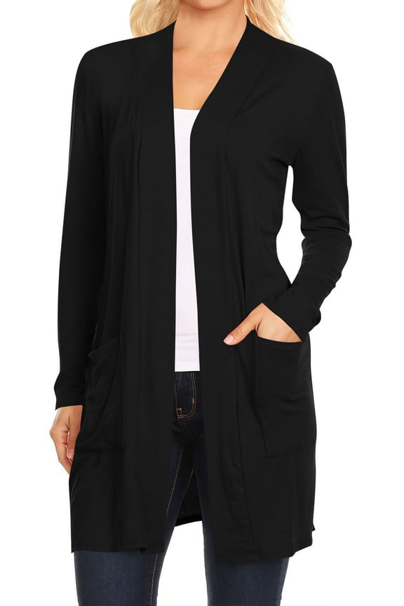 Women's Long Sleeves Relexed Fit Open Front Side Pockets Solid Cardigan
