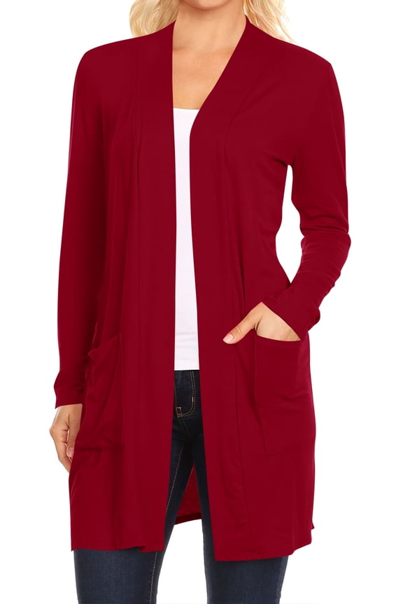 Women's Casual Long Sleeve Open Front Cardigan with Side Pockets