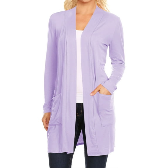 Women's Long Sleeves Relexed Fit Open Front Side Pockets Solid Cardigan