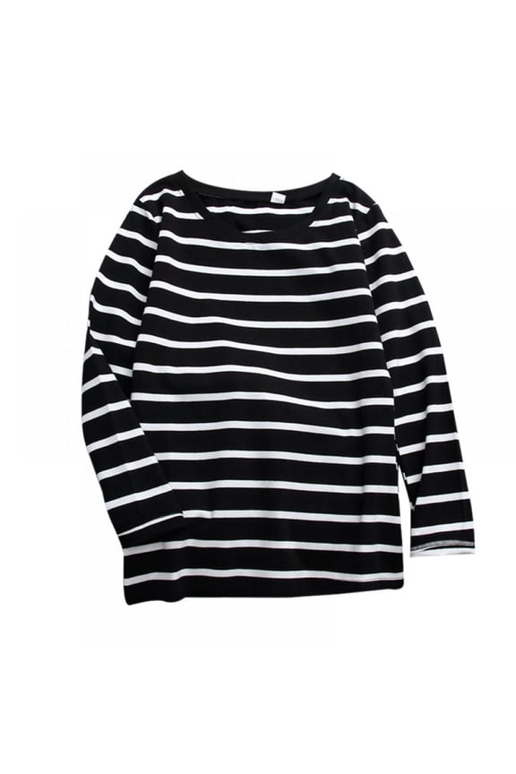 Women's Long Sleeves Striped T Shirt Round Neck Cotton Causal Tops