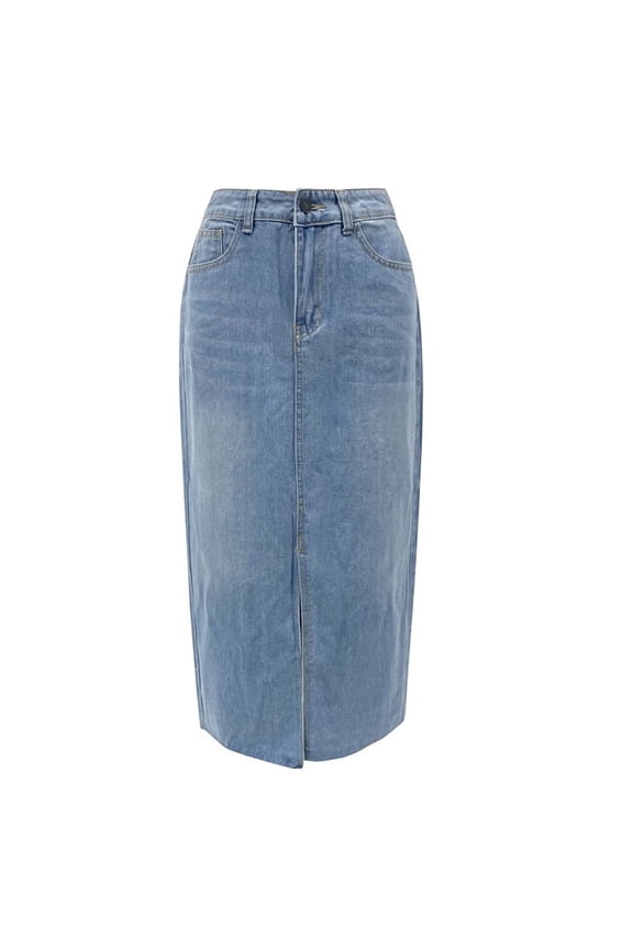 Women's Long Slit Denim Skirt Polyester, Casual Style, Fits Wide Range of Sizes for Daily & Formal Occasions