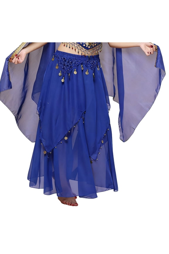 Women's Long Sparkly Tassel Belly Dance Skirt Sequin Sexy See Through Fringe Wrap Hip Scarf for Festival Rave Party