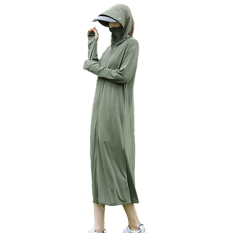 Women s Long Sun Shirt Summer Full Body Hood Sun Protection Jacket Ice Silk Sun Protection Jacket Go out with Uv Protection Breathable Rash Guard Below the Knee L XL Walmart