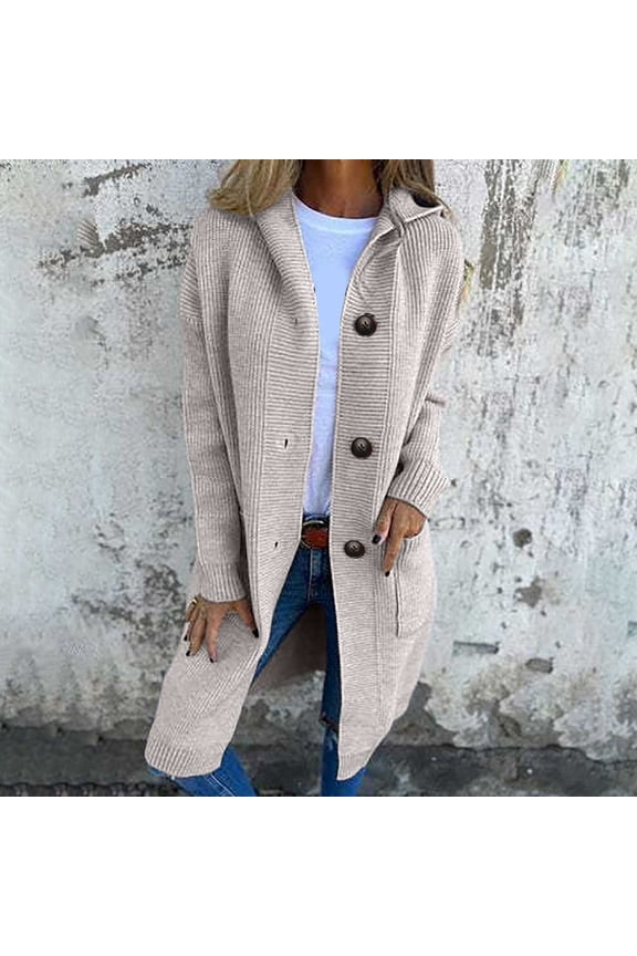 Women's Long Sweater Coat Knitted Cardigan Long Sleeve Top Retro Hooded Sweater Fashion Warm Winter Women's Clothing Coat Womens Thanksgiving Sweater Business Casual Cardigan plus Size Sweater Dress