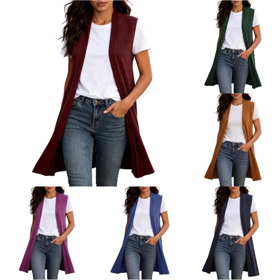 Women's Long Sweater Vests Sleeveless Open Front Cardigan Tunic Vest Long Cardigan Tops Coat Fall Winter Outfits Womens Fall Sweaters L
