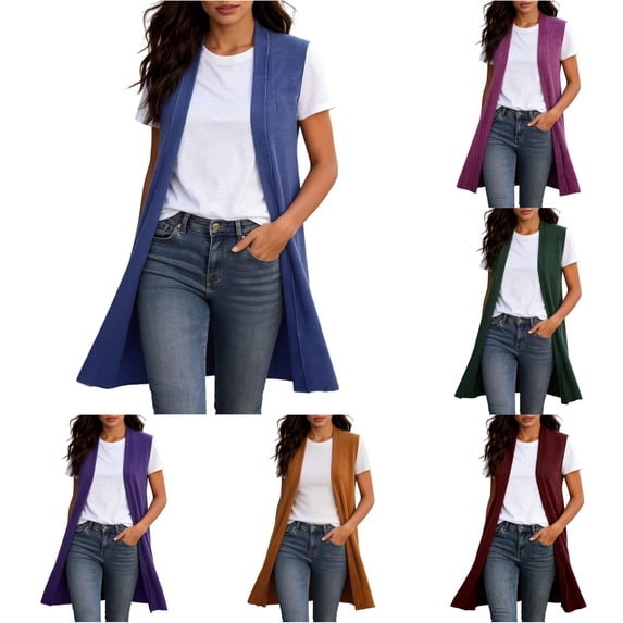 Women's Long Sweater Vests Sleeveless Open Front Cardigan Tunic Vest Long Cardigan Tops Coat Fall Winter Outfits Womens Fall Sweaters S