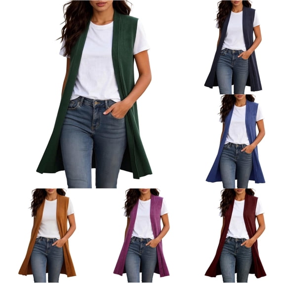 Women's Long Sweater Vests Sleeveless Open Front Cardigan Tunic Vest Long Cardigan Tops Coat Fall Winter Outfits Womens Fall Sweaters S