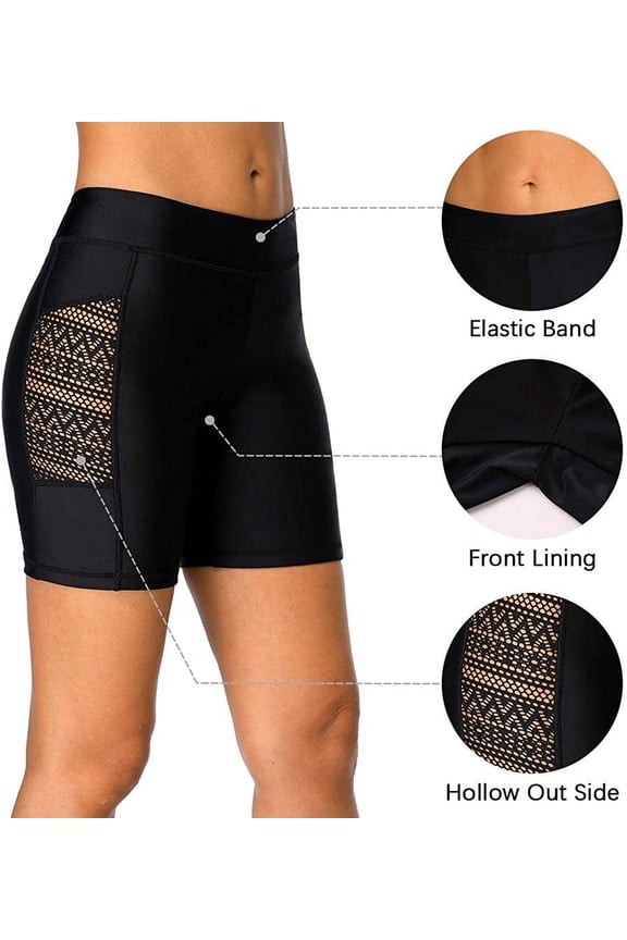 Women's Long Swim Shorts High Waisted Hollow Out Solid Swim Capri Pants