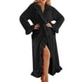 thumbnail image 1 of Women's Long Thick Plush Bathrobe - Solid Color Close-Fitting Winter Homewear, Black, S, 1 of 5