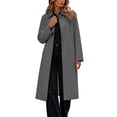 thumbnail image 1 of Women's Long Trench Coat Lapel Collar Single Breasted Button Down Long Sleeve Dressy Elegant Classic Business Fall Winter Overcoat with Pockets Dark Gray, 1 of 9