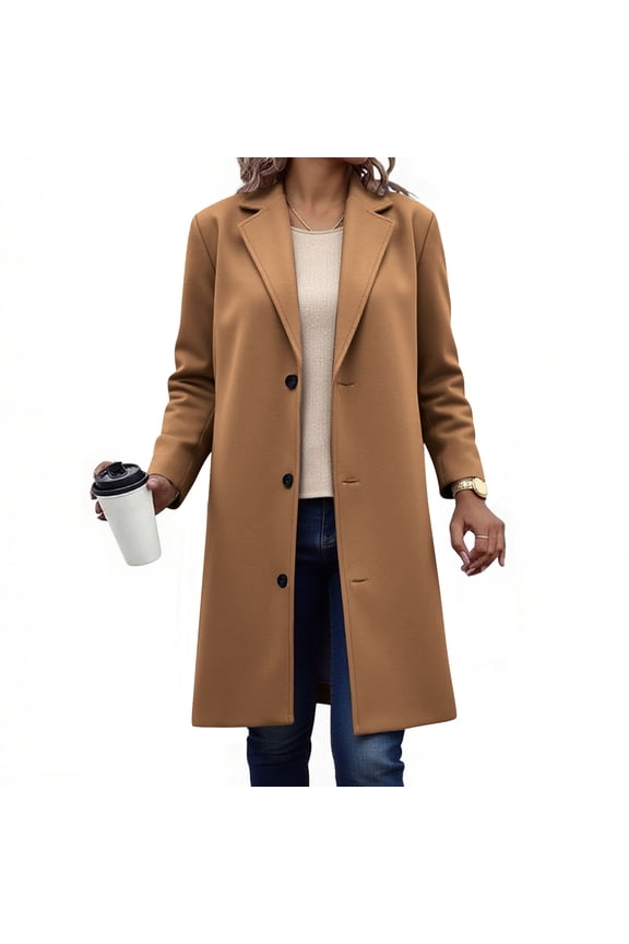 Women's Long Trench Coat Single Breasted Wool Blend Peacoat Fall Winter Casual Lightweight Overcoat Elegant Work Outerwear