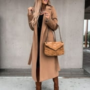 Women's Long Trench Coat Thicken Oversized Windproof Coat Extended Open Front Fashion Lapel Outerwear Peacoat with Belt