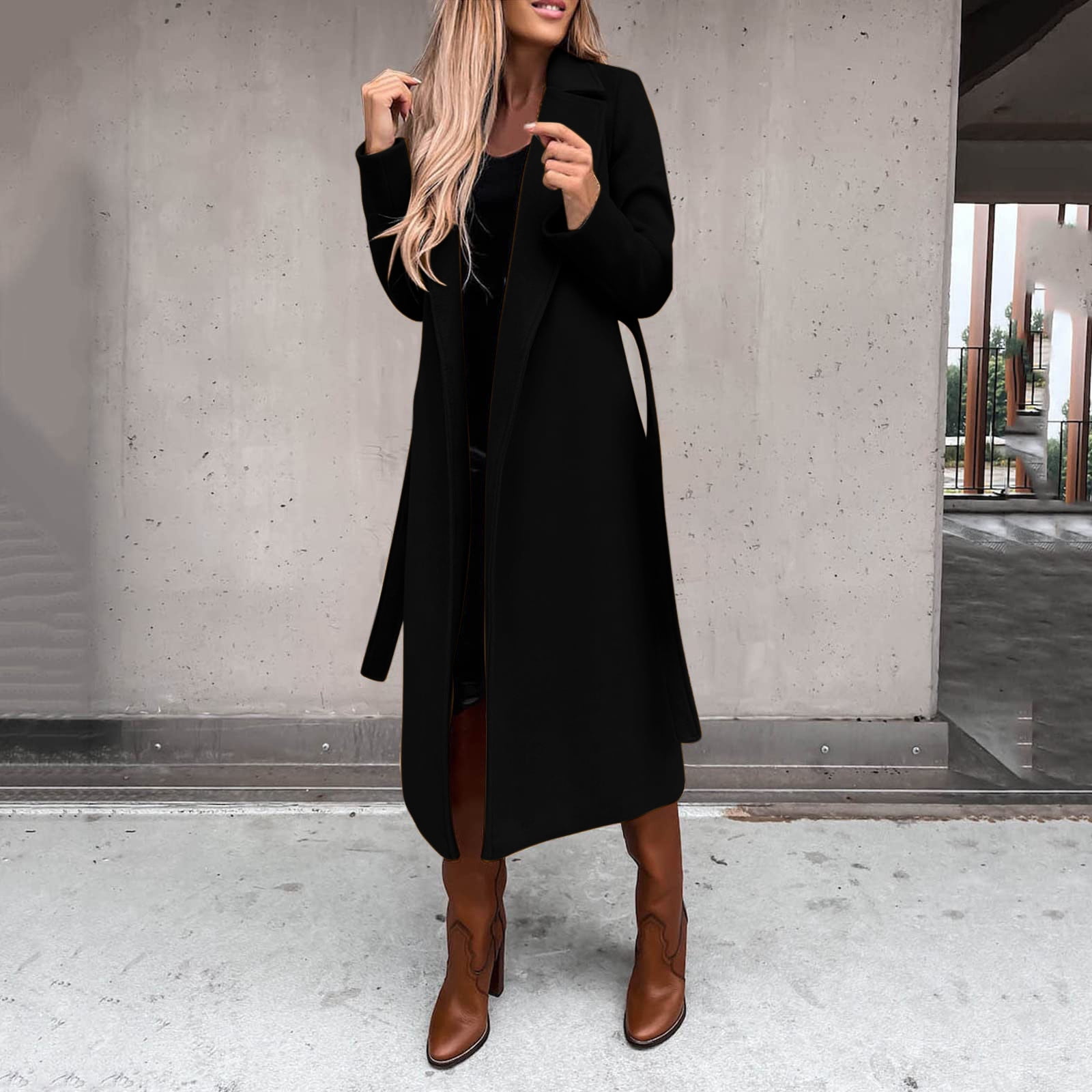 Women's Long Trench Coat Windproof Classic Lapel Overcoat Trench Solid  Petite Notched Lapel Business Blazer Long Winter Coats