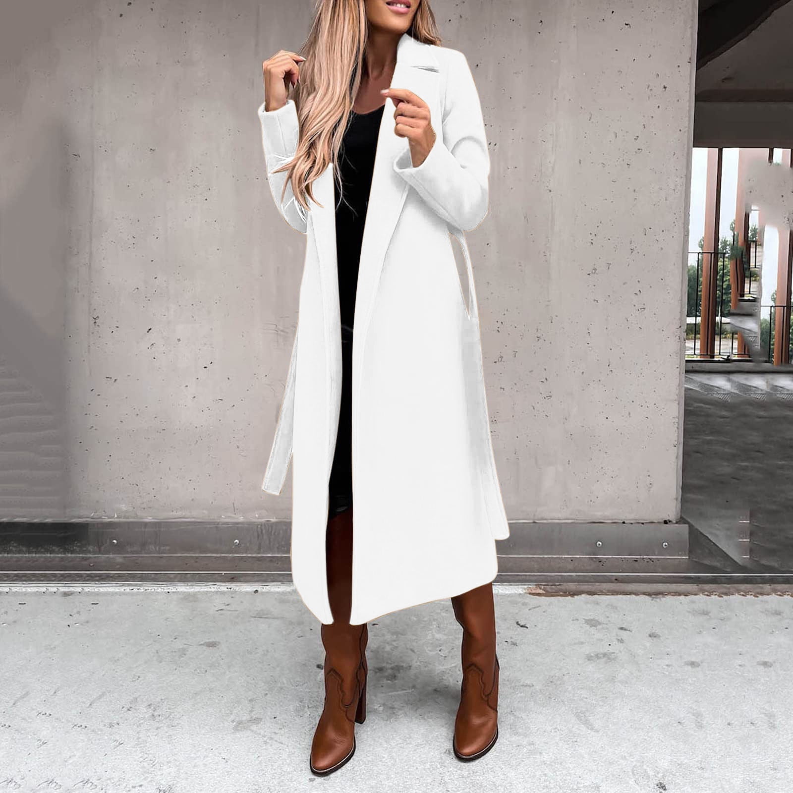 Women's Long Trench Coat Windproof Classic Lapel Overcoat Trench Solid  Petite Notched Lapel Business Blazer Long Winter Coats