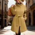 thumbnail image 1 of Women's Long Trench Coat, Wool Blend Overcoat, Stand Collar Belted Jacket, Vintage Inspired Fall Winter Coat, Classic Mid-Length Outerwear with Pockets Yellow M, 1 of 4