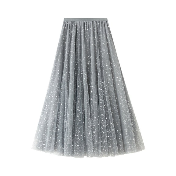 Women's Long Tulle Tutu Skirt High Waist Pleated Layered Midi Skirt Sequin Flowy Maxi Skirt Dress for Wedding Party