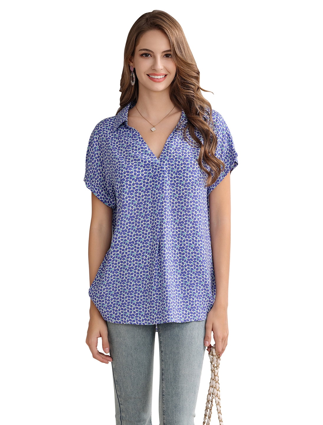 Dora Landa V-neck Floral Print Rayon, Long Tunic Blouse (Women's ...