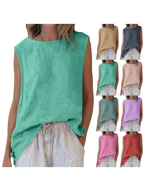 Women's Long Tunic Tank to Wear Summer Sleeveless Tops Loose Split Hem Shirts, S-3XL