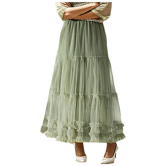 Women's Long Tutu Fairy Tiered Skirt A-Line Mesh Elegant Elastic Waist Flowy Boho Party Skirt