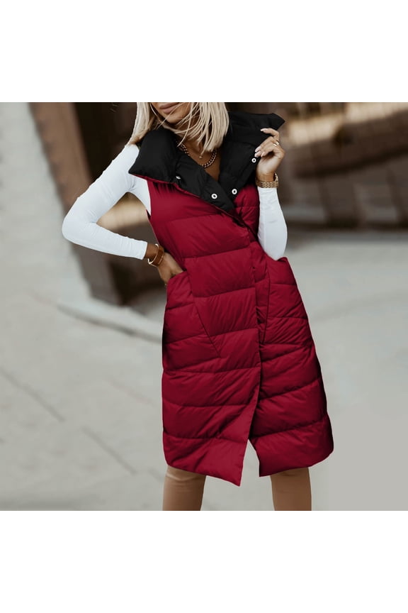 Women's Long Down Vest Lapel Button Down Padded Sleeveless Winter Vest Women Jacket Rain Women Utility Jacket with Hood Womens Lightweight Jackets Fall Large Jackets for Women Petite for Women with