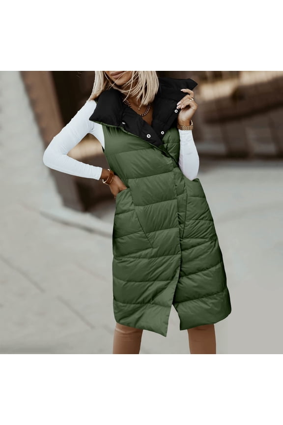 Women's Long Down Vest Lapel Button Down Padded Sleeveless Winter Vest Women Jacket Rain Women Utility Jacket with Hood Womens Lightweight Jackets Fall Large Jackets for Women Petite for Women with