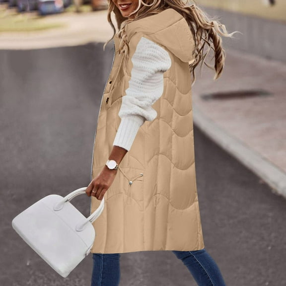 Women's Long Vest Sleeveless Lightweight Puffer Jacket Packable Hooded Down Coat Quilted Vest with Hood Winter