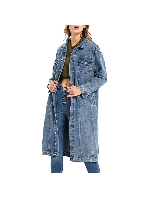 Women's Long Vintage Slim Fit Stylish Denim Jacket Diner Jacket Leather Jacket Women Women Denim Jacket with Hoodie Classic Trucker Jacket Petite Women Jackets Stretch Jean Jacket Women Duster Jacket